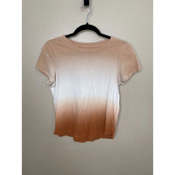 Madewell Womens‎ Beige White T-Shirt XS Ombre Cotton Short-Sleeve Crewneck - Picture 1 of 6